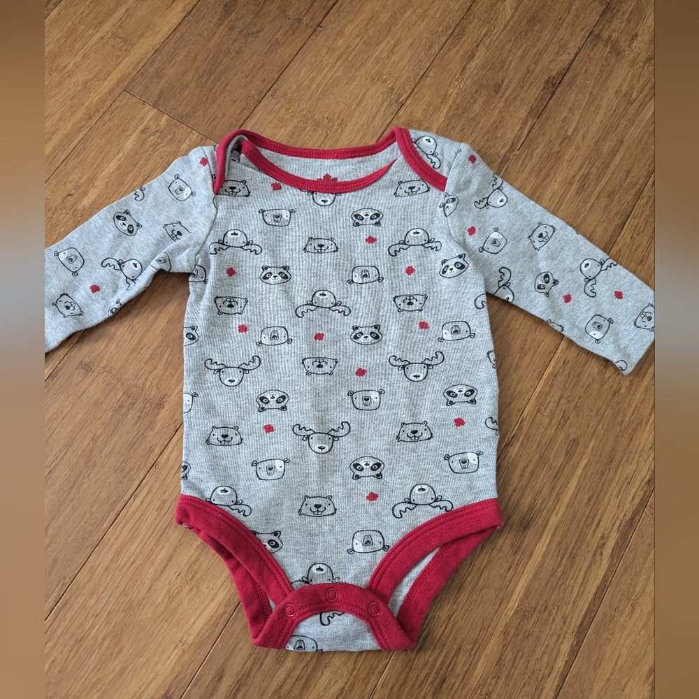 Canadiana gender neutral Gray and red wilderness animal bodysuit